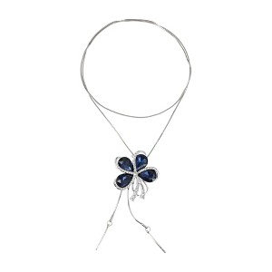Unique Bargains Simple Pendant Small Flower Sweater Necklace 31.89" Blue Silver Tone 1 Pc - 1 of 4