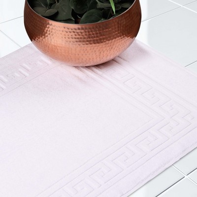 White Cotton Absorbent Bath Mat Set with Meander Border