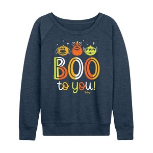 Women's - Disney - Boo To You Lightweight French Terry Wide Neck Long Sleeve Shirt - 1 of 4