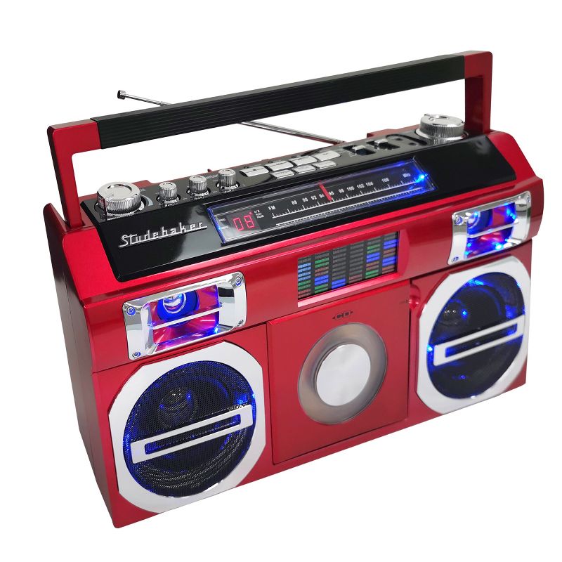Studebaker SB2145 80's Retro Street Portable Bluetooth Boombox with FM Radio, CD Player, LED EQ and 10 Watts RMS Power, 3 of 6