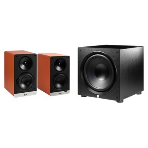 Elac DCB41-OR - Debut ConneX 4.5" Powered Speakers - Orange, Pair and Elac PS500-BK - Varro Premium 15" 500 Watt Powered Subwoofer with Auto-EQ - 1 of 4