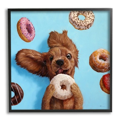 Stupell Industries Funny Face Dog Licking Donut Framed Giclee Art