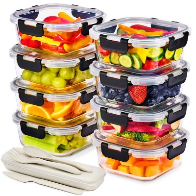 Sorbus 16 Piece Square (1100ml/ 37oz/ 4.6cups) Glass Meal Prep Containers with Airtight Lids - Preserves Freshness, Oven Safe, durable, BPA-free
