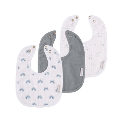 Image of Ely's & Co. Muslin Terry Bib  Blue Dots-Solid-Rainbow 3 Pack