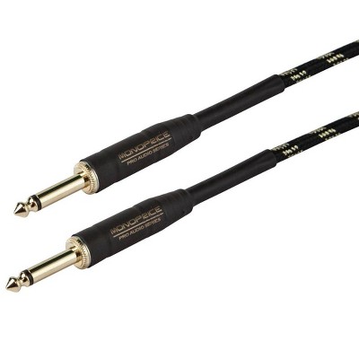 Monoprice Braided Cloth 1/4 Inch (TS) Male 20AWG Instrument Cable Cord - 15 Feet- Black (Gold Plated)