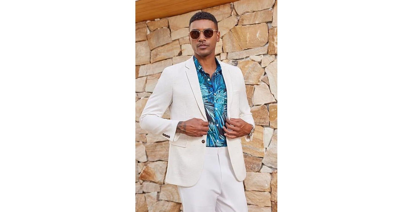Мужские платья COOFANDY Blazer Jacket Classic Fit Casual Linen Jacket Big and Dress Wedding Suit Jacket White, цвет: Белый — фото 3