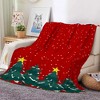 1-Pack Red Fleece Blanket with Green Pine Tree & Snowflake Christmas Pattern, White Dots & Holly Berry Border, Christmas Gift. - 4 of 4