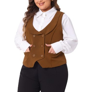 Agnes Orinda Women's Plus Size Double Breasted Retro Lapel Collar with Pockets Suit Vests - 1 of 4