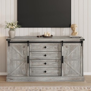 Zstar 4 Drawer Dresser for Bedroom, 59" Farmhouse Wood Dressers with Sliding Barn Doors & Large Drawers - 1 of 4