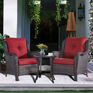 POCASSY 3 Piece Patio Furniture Set, All Weather Wicker Accent Lounge Club Patio Chairs with Side Table for Porch Balcony - 1 of 4