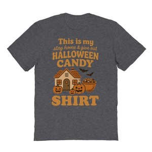 Rerun Island Men Give Out Candy Shirt Halloween House Short Sleeve Graphic Cotton T-Shirt - 1 of 4