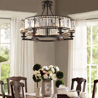 Siljoy Rustic Crystal Chandelier Led Farmhouse Ceiling Pendant Lighting Fixture Dimmable for Dining Room Kitchen Island Foyer