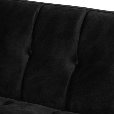 Luxurious Black Velvet Tufted Sofa with Gold-Tone Metal Frame