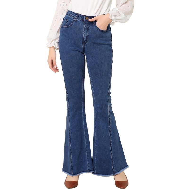 Allegra K Women's Vintage High Waist Stretch Denim Bell Bottoms Jeans, 3 of 7