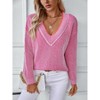Womens Fall Casual Striped V Neck Sweaters Long Sleeve Knit Color Block Sweater - 4 of 4