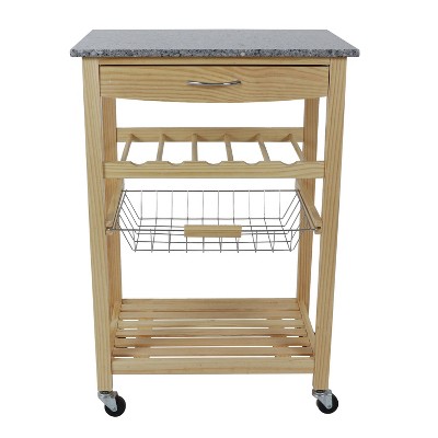 Vernon Wood Kitchen Cart with Marble Top Natural - Decor Therapy