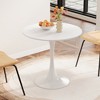 Vynxaria Dining Tables - 31.4" Round White Marble Pattern Table with Metal Base, Seats 2-3 - 3 of 4