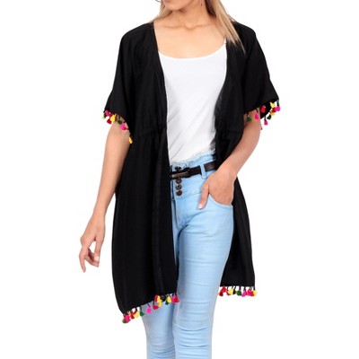 LA LEELA Women's Open Front Summer Vacation Beachwear Mini Bathing Suit Duster Holiday Swimwear Coverups Solid Loose Cardigans