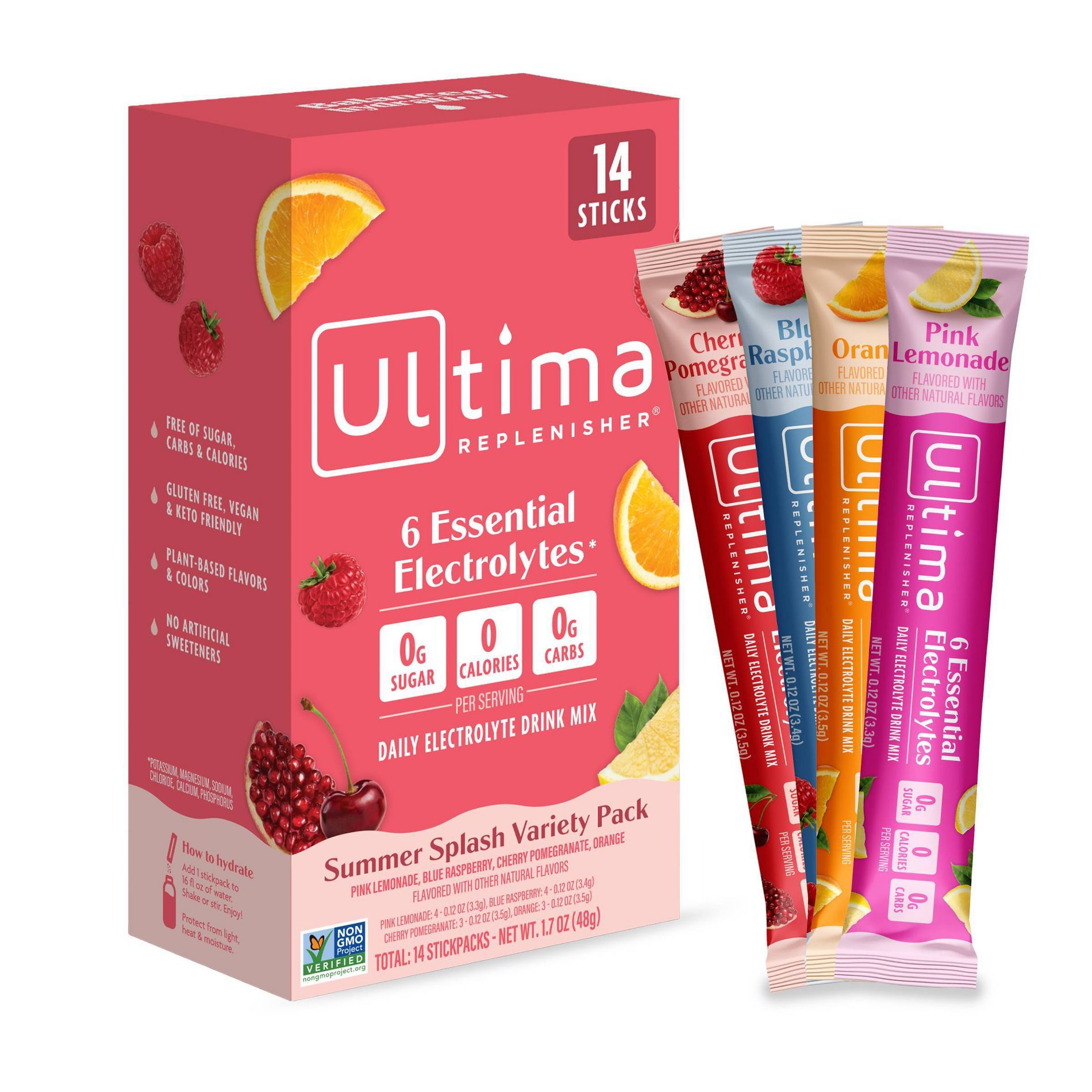 Ultima Replenisher Daily Hydration Electrolyte Stick Packs - Summer Splash Variety Pack - 1.7oz/14ct