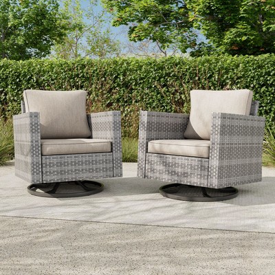 Sonkuki 2-Piece Patio Chair Set Brown Rattan Swivel Rocking Chair Set, Outdoor Furniture PE Wicker Set