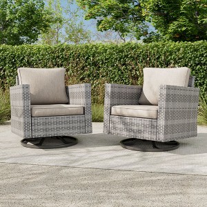 Sonkuki 2-Piece Patio Chair Set Brown Rattan Swivel Rocking Chair Set, Outdoor Furniture PE Wicker Set - 1 of 4