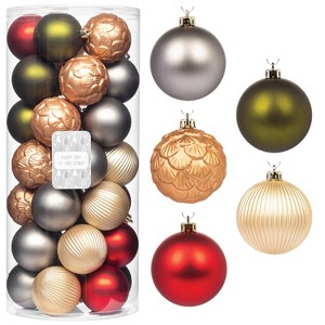 Every Day is Christmas 35ct 2.76"/70mm Shatterproof Round Christmas Tree Ornament Set, Merry Christmas Balls Ornaments with Hooks - 1 of 4