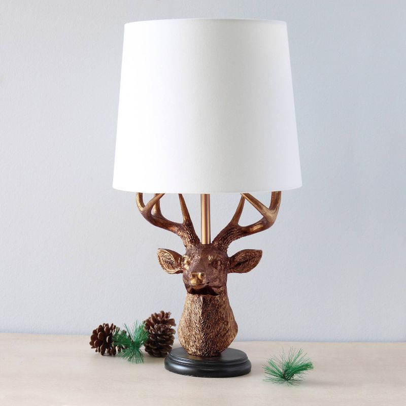 17.25&#34; Woodland Tall Rustic Antler Deer Bedside Table Desk Lamp Copper - Simple Designs, 4 of 11