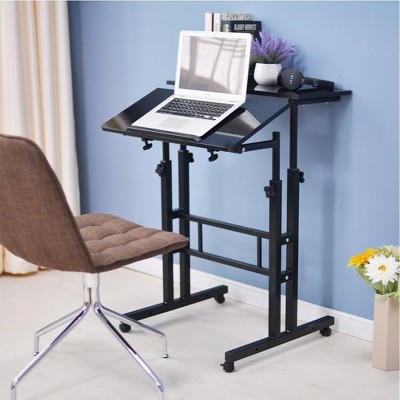 Height Adjustable Standing Desk w/ 4 Casters & Tiltable Tabletop - Mobile Computer Desk for Home & Office