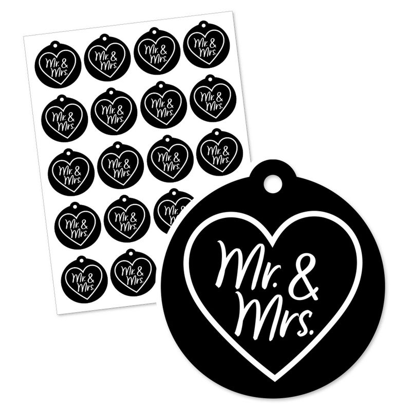 Big Dot of Happiness Mr. and Mrs. - Black and White Wedding or Bridal Shower Favor Gift Tags (Set of 20), 2 of 4