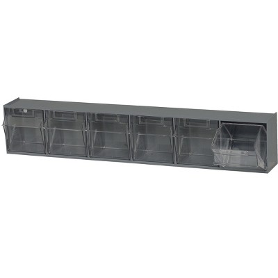 Quantum Storage Systems Tip Out Bin, (6) Compartment, Handle With Label Slot, Opens To A 45° Angle,
