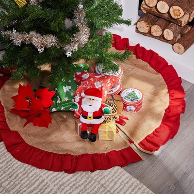 Fennco Styles Aspen Beaded Burlap Design Holiday Natural Christmas Tree Skirt 