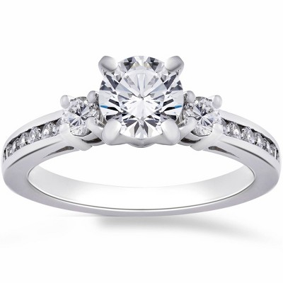 Pompeii3 1ct Three Stone Diamond Engagement Anniversary Ring 14K White Gold