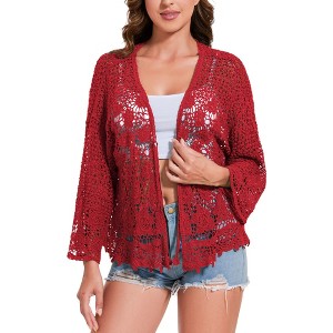 Anna-Kaci Women's Short Embroidered Lace Duster Crop Cardigan with Half Sleeves - 1 of 4