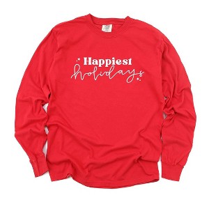 Simply Sage Market Women's Happiest Holidays Long Sleeve Garment Dyed Tee - 1 of 4