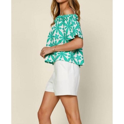 Women's Off Shouldered Embroidered Top - SKIES ARE BLUE