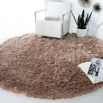 Taupe Round Synthetic Shag Area Rug, 8' Diameter