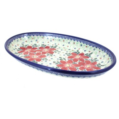 Blue Rose Polish Pottery Pointsettia Oval Platter