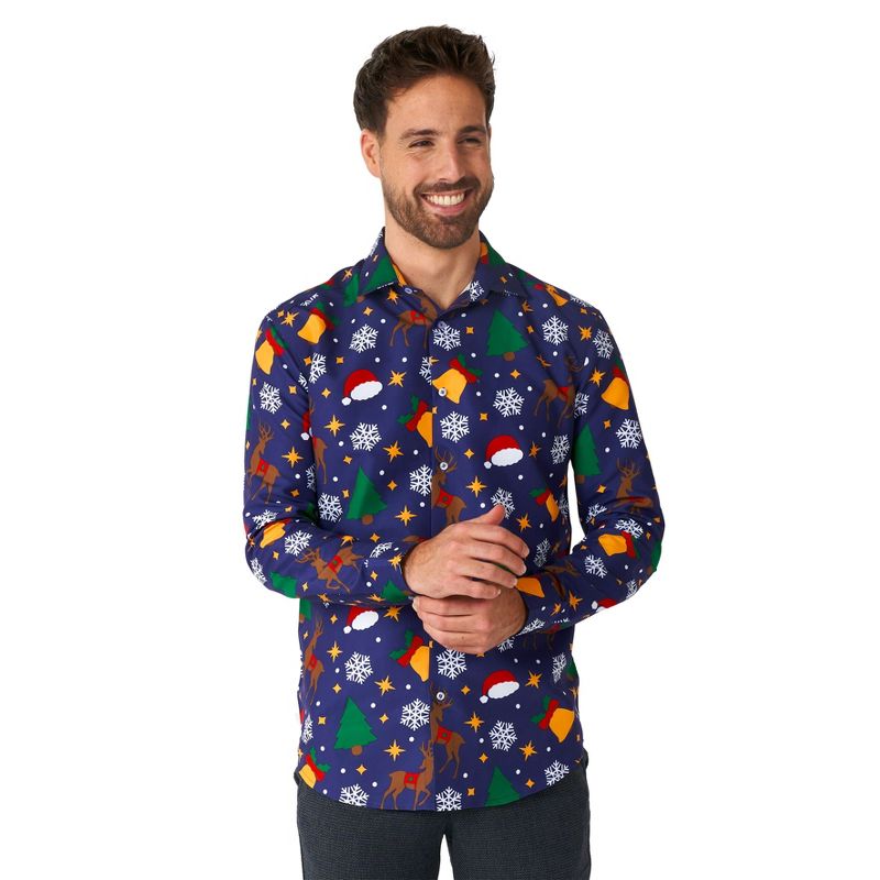 Suitmeister Men's Christmas Shirt - Christmas Icons Blue, 1 of 4