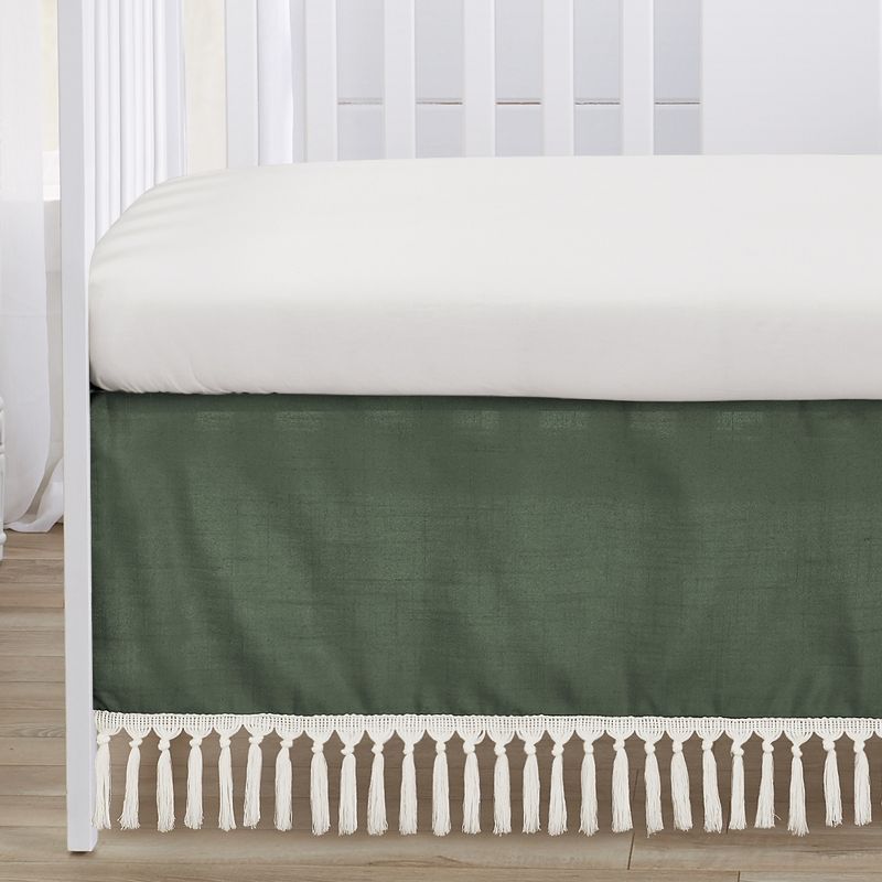 Sweet Jojo Designs Boy or Girl Gender Neutral Unisex Baby Crib Bed Skirt Boho Fringe Green and White, 4 of 5