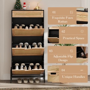 Shoe Cabinet, Shoe Storage with 3 Flip Doors, Natural Rattan Shoe Rack with Adjustable Shelf, 1 Drawer, Shoe Organizer Cabinet for Entryway - 1 of 4