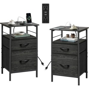 GALAXHERO Nightstand Set of 2 with Charging Station, End Table with 2 Fabric Drawers for Storage, Small Bedroom Dresser, Side Table for Living Room - 1 of 1