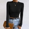 Women Long Sleeve Crew Neck Tops Waffle Ruched Casual Shirts Blouse - 2 of 3