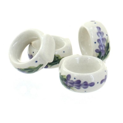 Blue Rose Polish Pottery 18B-4 WR Unikat Napkin Ring Set