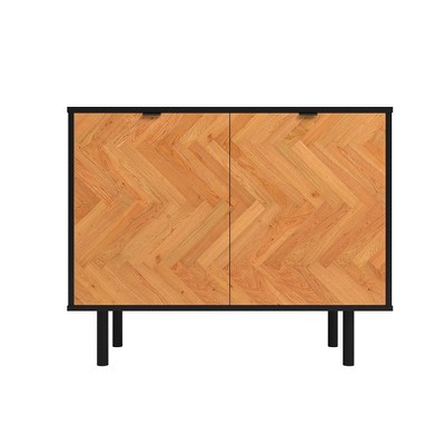 Black and Wood Mid-Century Modern Freestanding Office Cabinet