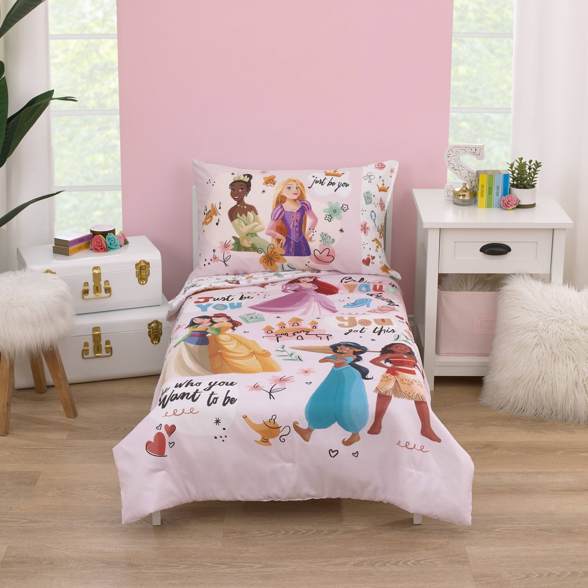 4pc Toddler Disney Princess Just Be You Bed Set - Pink