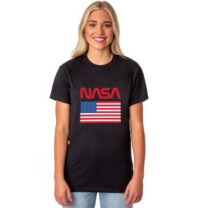 NASA Women's Retro NASA Logo American Flag Short-Sleeve Crewneck T-Shirt White - 1 of 4