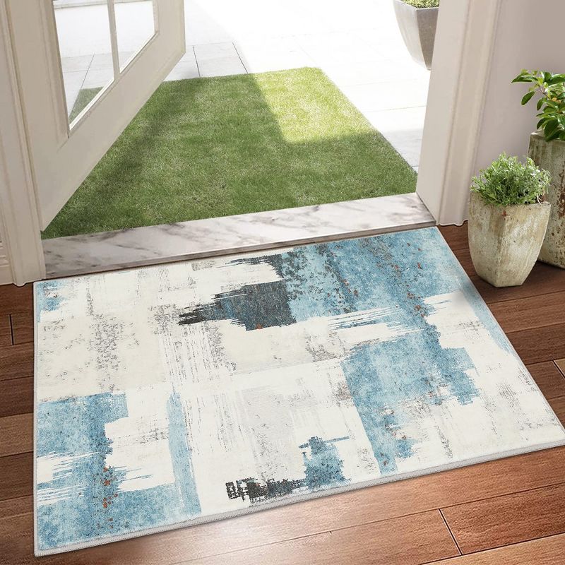 Whizmax Washable Abstract Area Rug, Soft Foldable Modern Rugs Non-Shedding Floor Mat with Non-Slip Backing, Stain Resistant Carpet,Beige Blue, 5 of 6