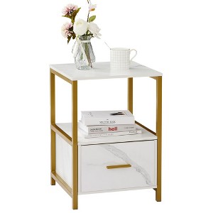 VECELO Modern Wooden Nightstand with Drawer Square End Bedside Tables with Open Shelf, Stable Metal Frame Small Side Tables - 1 of 4