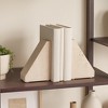 Decorative Travertine Triangle Bookends - Stylish Book Accessories for Home Library, Bookshelf, Office, or Desk Decoration - Set of 2, 5", Tan - 2 of 4