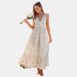 Women's Floral Print Chiffon Ruffled Hem Wedding Guest Maxi Dress - Cupshe - 1 of 4